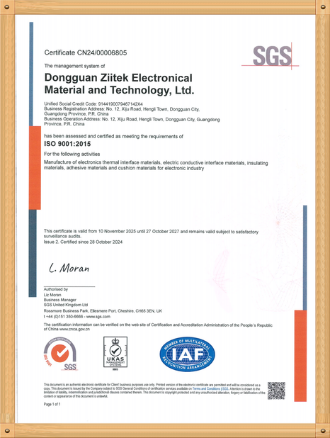 China Dongguan Ziitek Electronic Materials &amp; Technology Ltd. certificaten